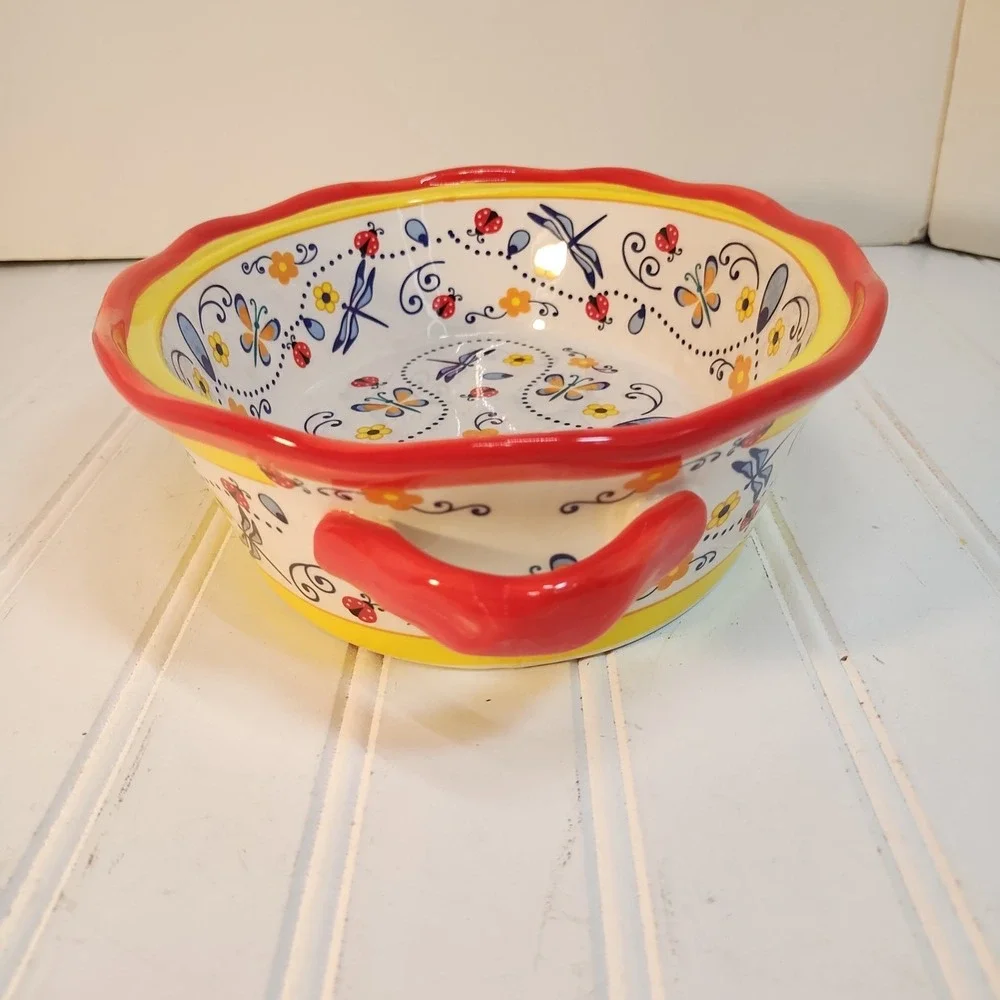 Temptations By Tara 1 Qt Casserole Baking Dish Spring Meadow & Serving Stand